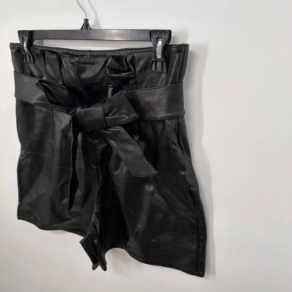 COMMANDO NWT Black Faux Leather Paperbag Shorts in Black // Small